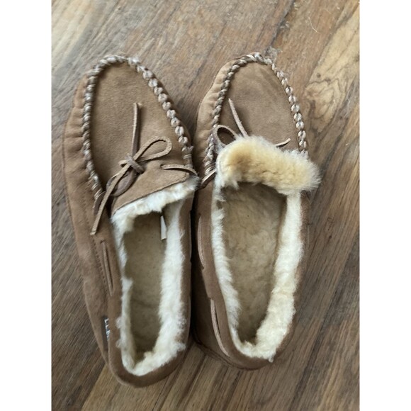 L.L.Bean Wicked Good Slippers Moccasins Men’s 9 WIDE Suede Tan Comfort Lounge - Picture 9 of 9